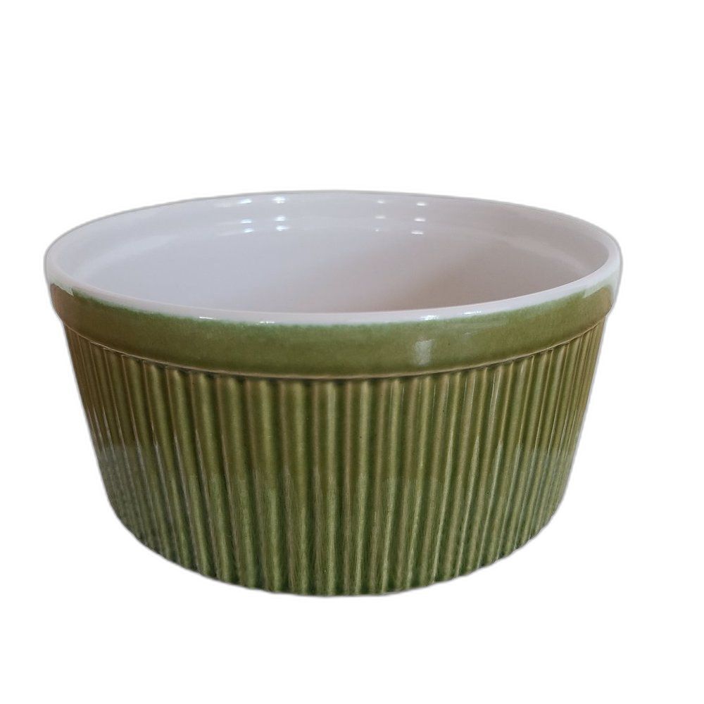 Over and Back Ceramic Soufflé Green Baking Dish Large Ramekin Made in Portugal